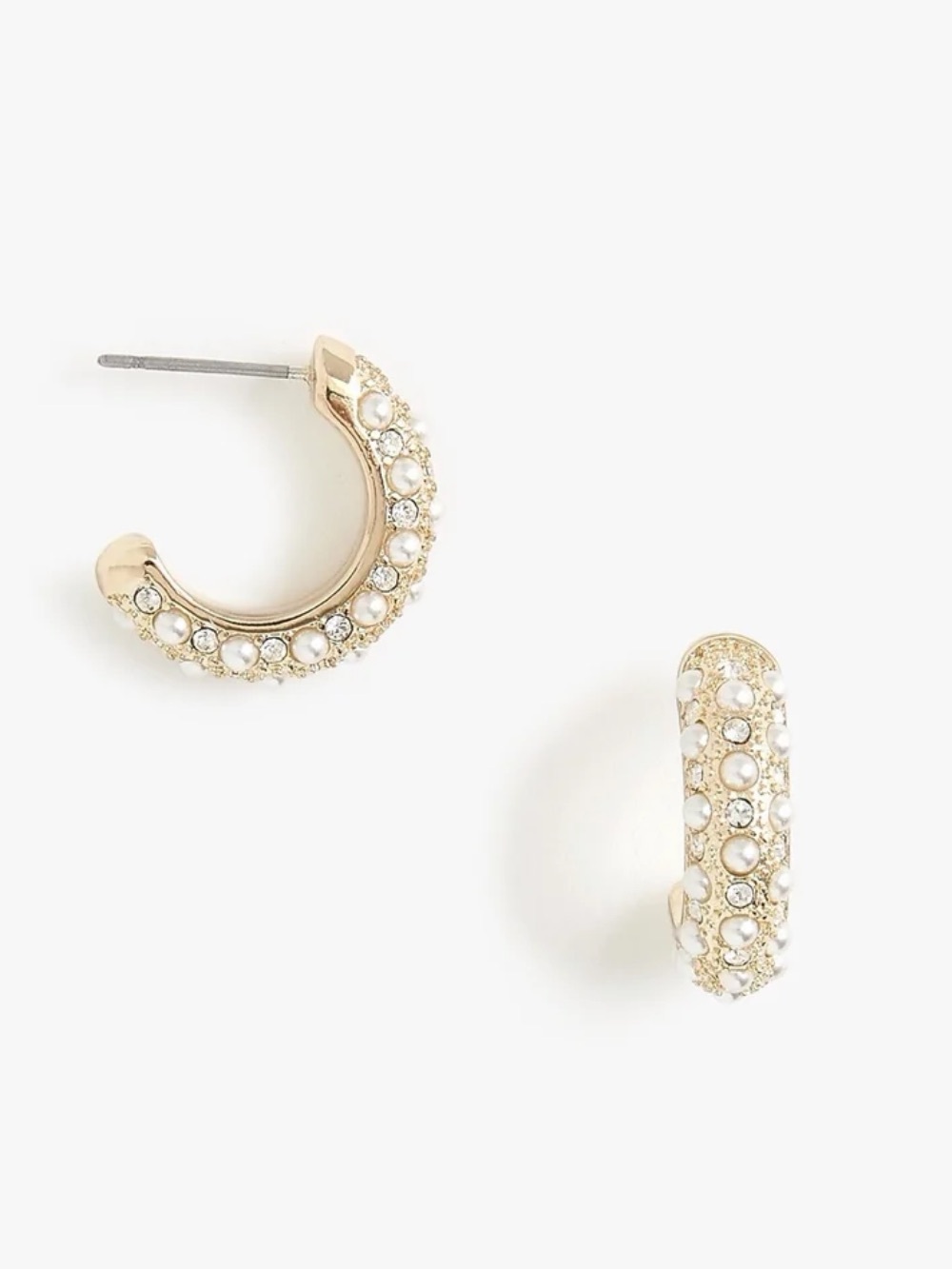 J. Crew Factory Faux Pearl and Pave Hoop Earrings